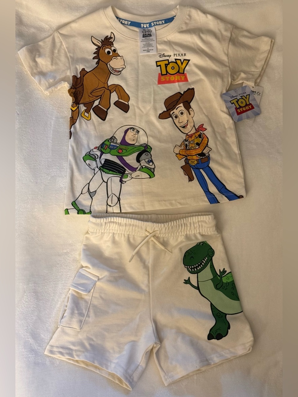 Disney Toy Story White Graphic Tee and Shorts Set with Green Accents